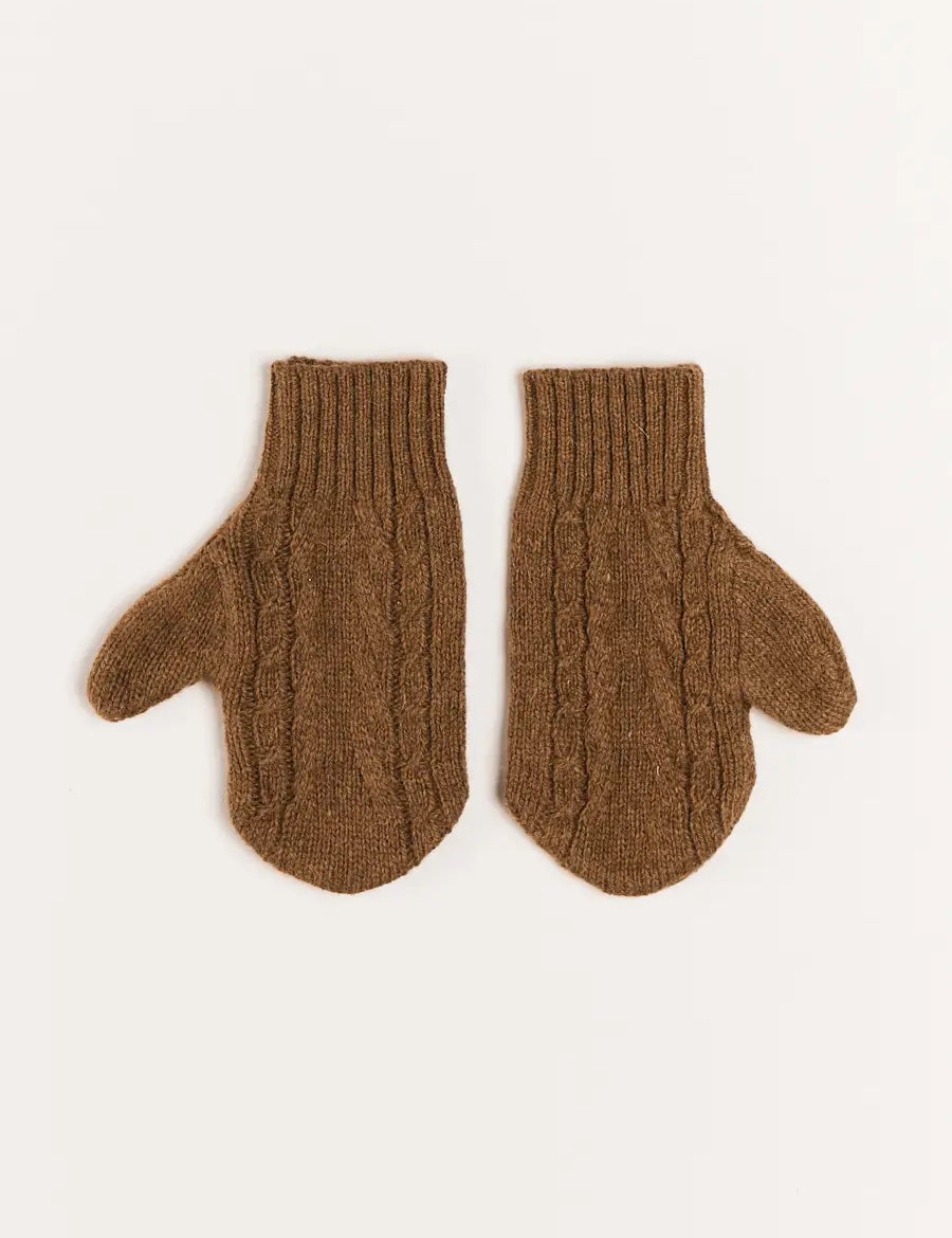 Cable Detail Knitted Mittens in Brown (S-L) Accessories  from Pepa London