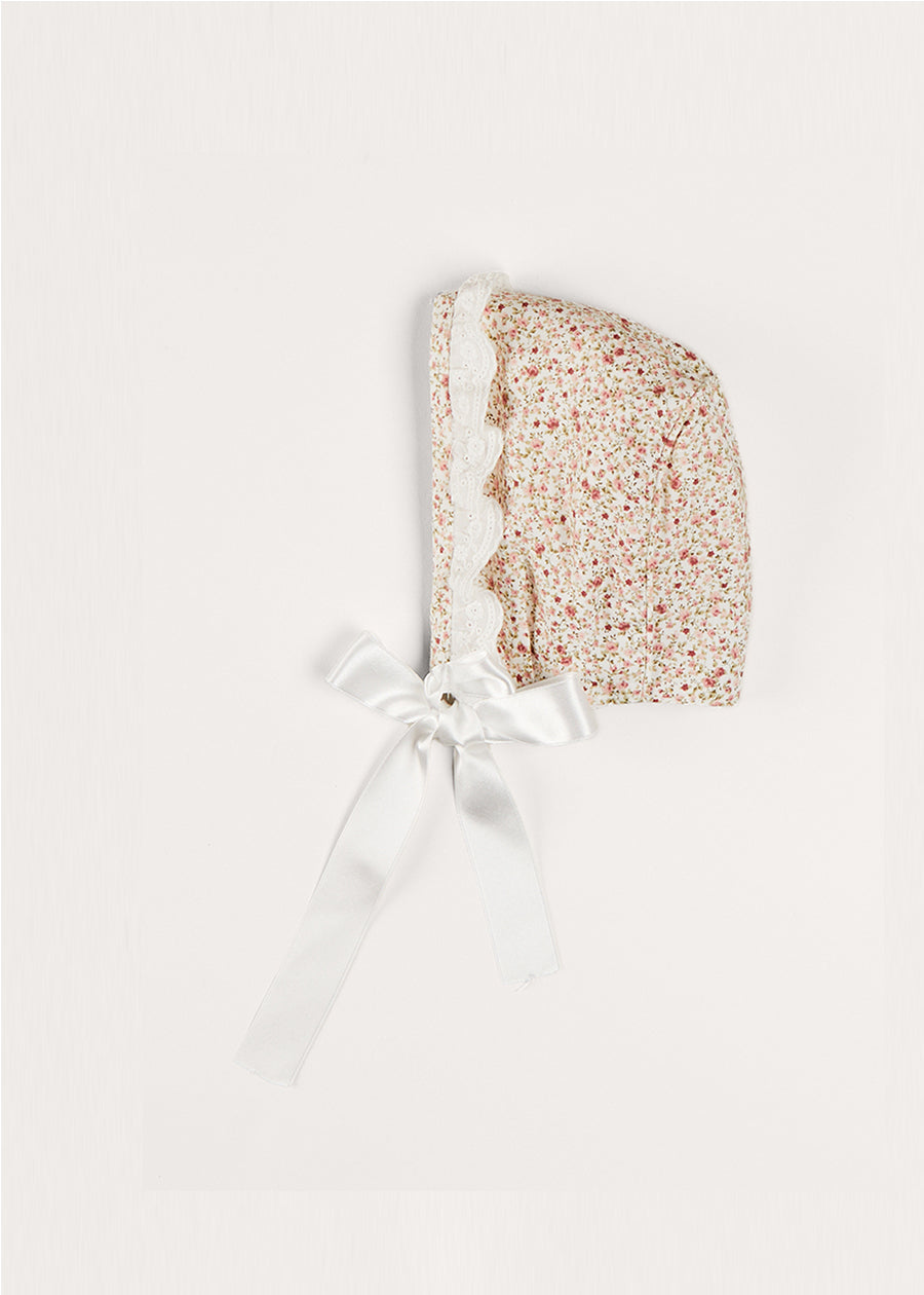 Ophelia Floral Lace Trim Bonnet in Pink (S-M) Knitted Acc  from Pepa London