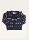 Floral Ruffle Bib Cardigan in Blue (4-10yrs) Knitwear  from Pepa London