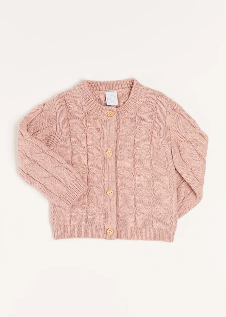Chunky Cable Detail Cardigan in Pink (6mths-10yrs) Knitwear  from Pepa London