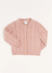 Chunky Cable Detail Cardigan in Pink (6mths-10yrs) Knitwear  from Pepa London
