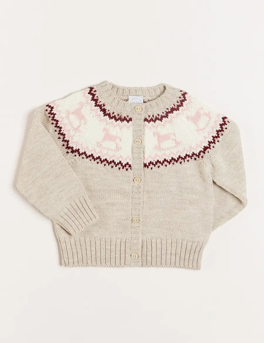 Rocking Horse Intarsia Cardigan in Beige (6mths-3yrs) Knitwear  from Pepa London