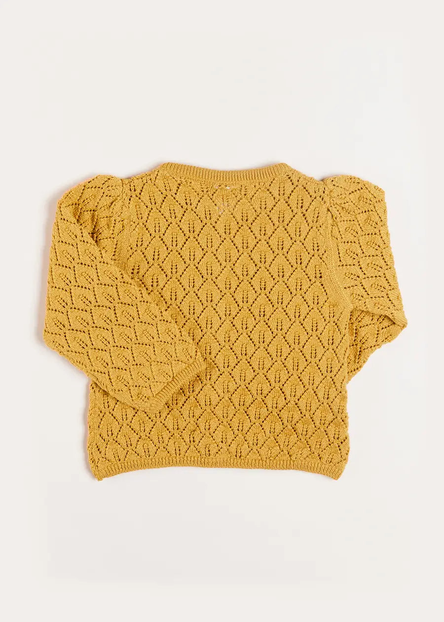 Openwork Cardigan in Mustard (6mths-10yrs) Knitwear  from Pepa London