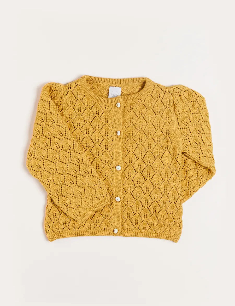 Openwork Cardigan in Mustard (6mths-10yrs) Knitwear  from Pepa London