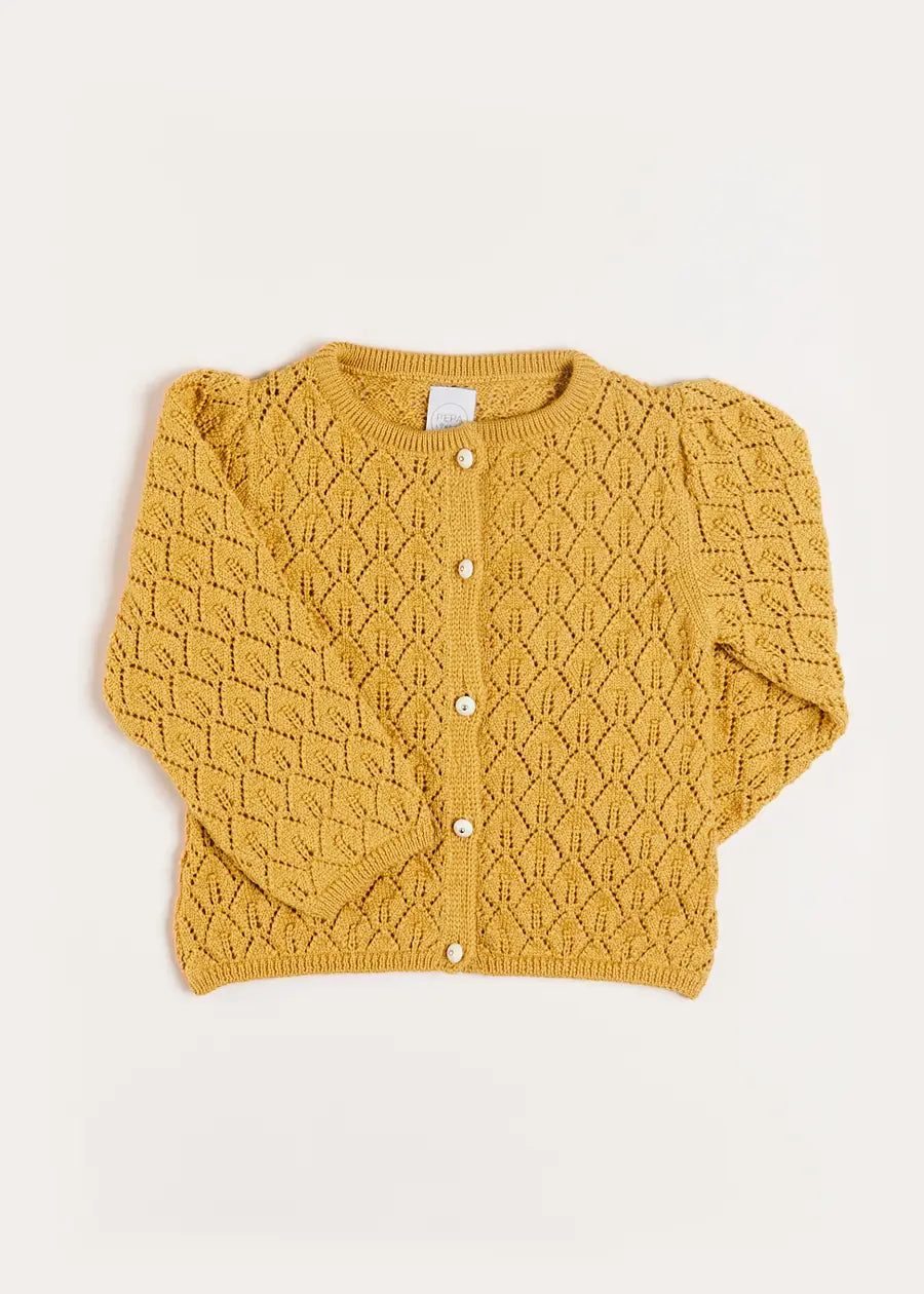 Openwork Cardigan in Mustard (6mths-10yrs) Knitwear  from Pepa London