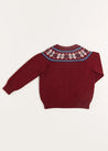 Fair Isle Cardigan in Burgundy (12mths-10yrs) Knitwear  from Pepa London