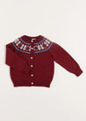 Fair Isle Cardigan in Burgundy (12mths-10yrs) Knitwear  from Pepa London