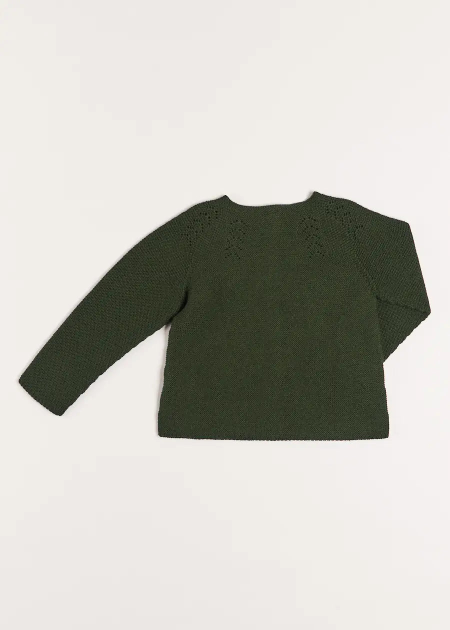 Openwork Wool Cardigan in Green (2-10yrs) Knitwear from Pepa London