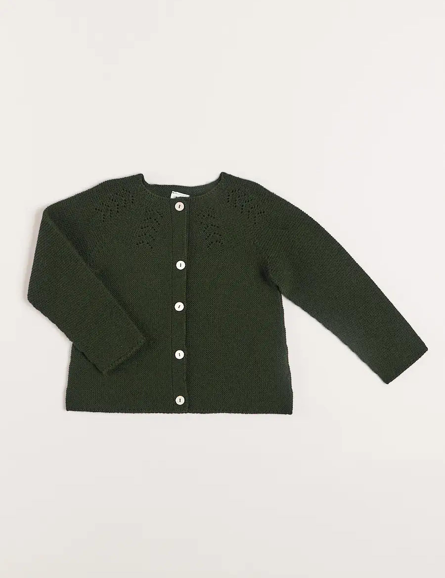Openwork Wool Cardigan in Green (2-10yrs) Knitwear from Pepa London