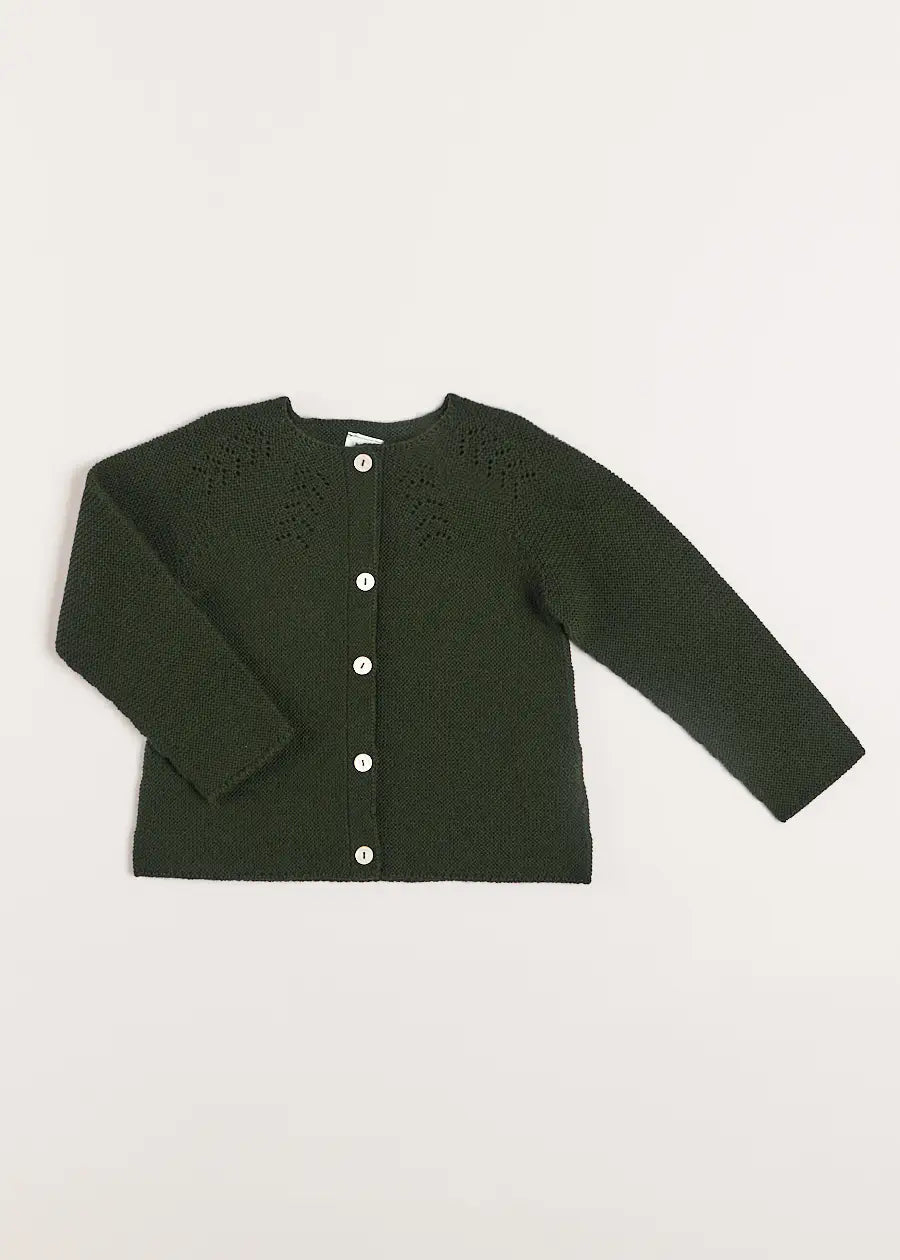 Openwork Wool Cardigan in Green (2-10yrs) Knitwear from Pepa London