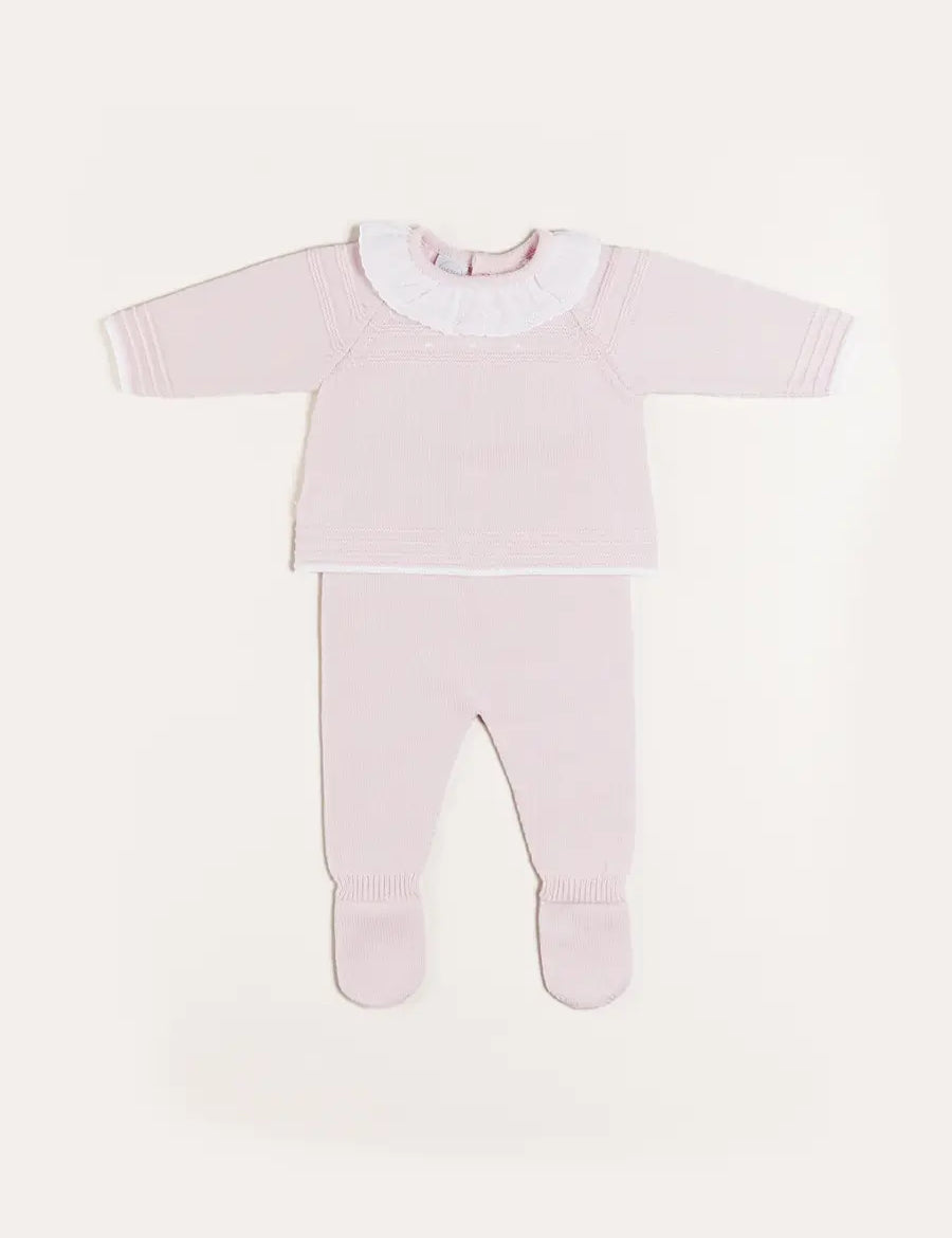 Dot Detail Lace Collar Knitted Set in Pink (1-6mths) Knitted Sets  from Pepa London