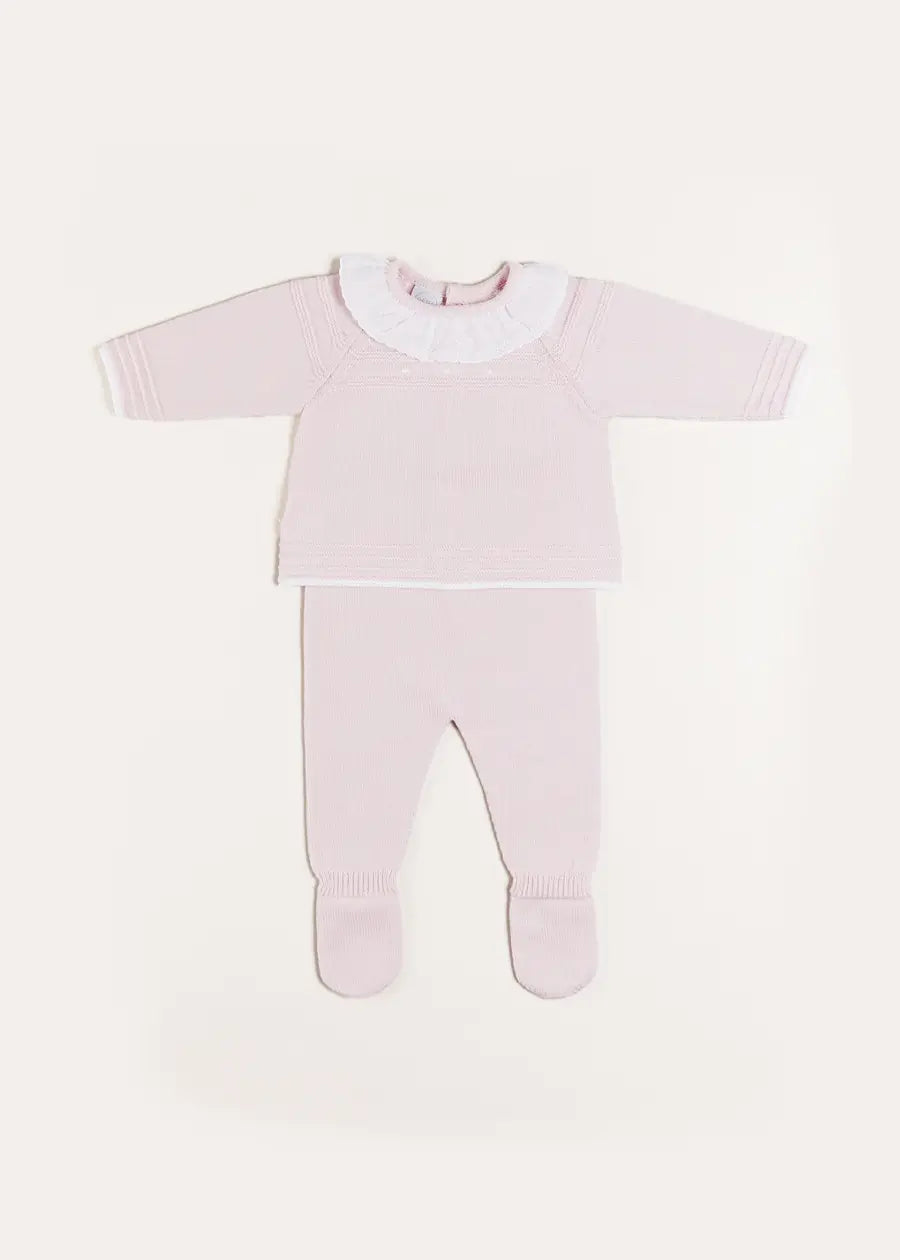Dot Detail Lace Collar Knitted Set in Pink (1-6mths) Knitted Sets  from Pepa London