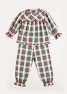 Sussex Tartan Ruffle Collar Pyjamas in Red (18mths-10yrs) Nightwear  from Pepa London