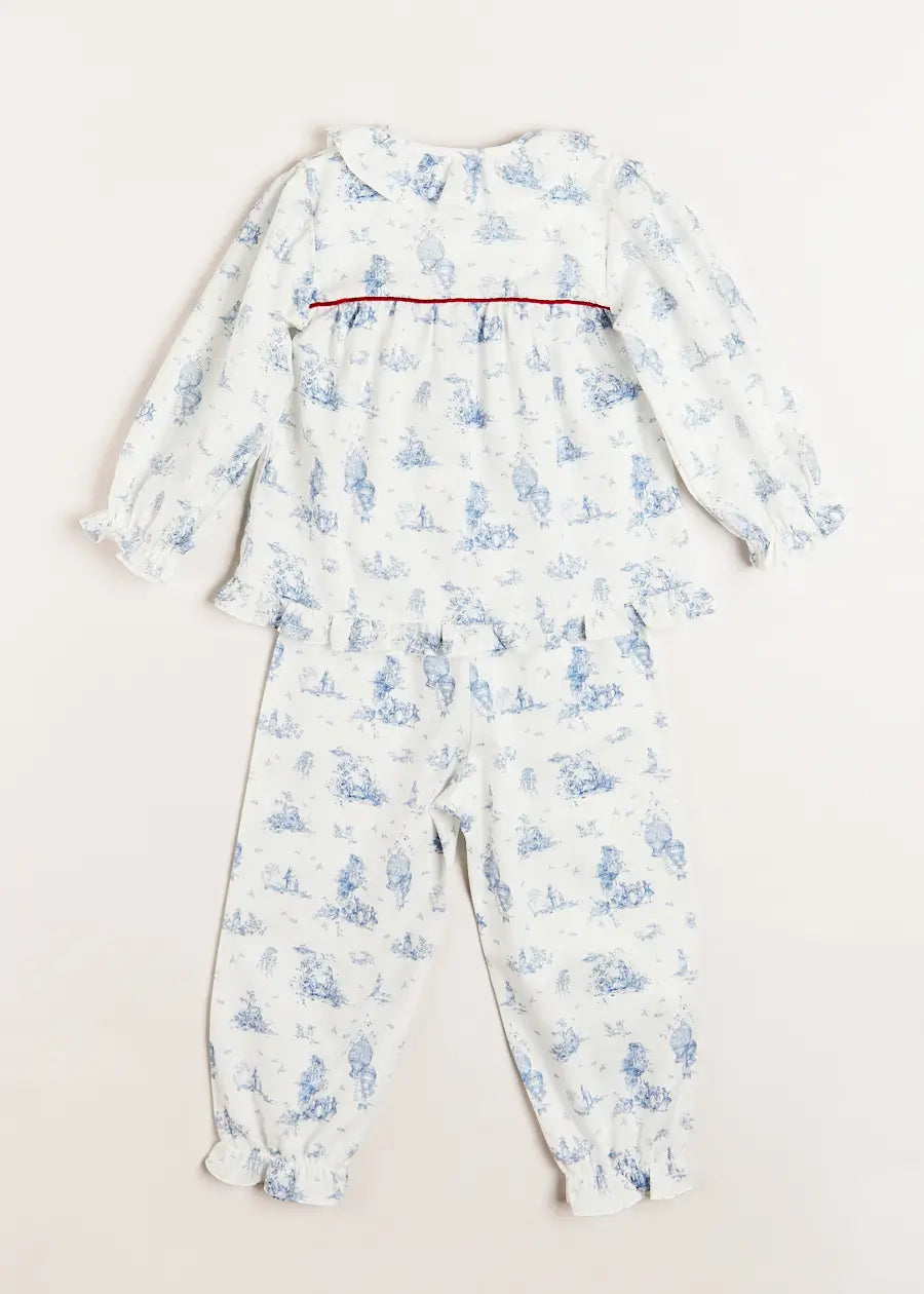 Toile Ruffle Collar Pyjamas in Blue (18mths-10yrs) Nightwear  from Pepa London