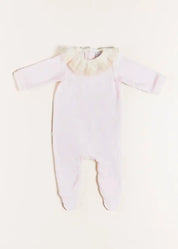 Velour Lace Trim Collar All-In-One in Pink (1mth-12mths) Baby One-Pieces  from Pepa London