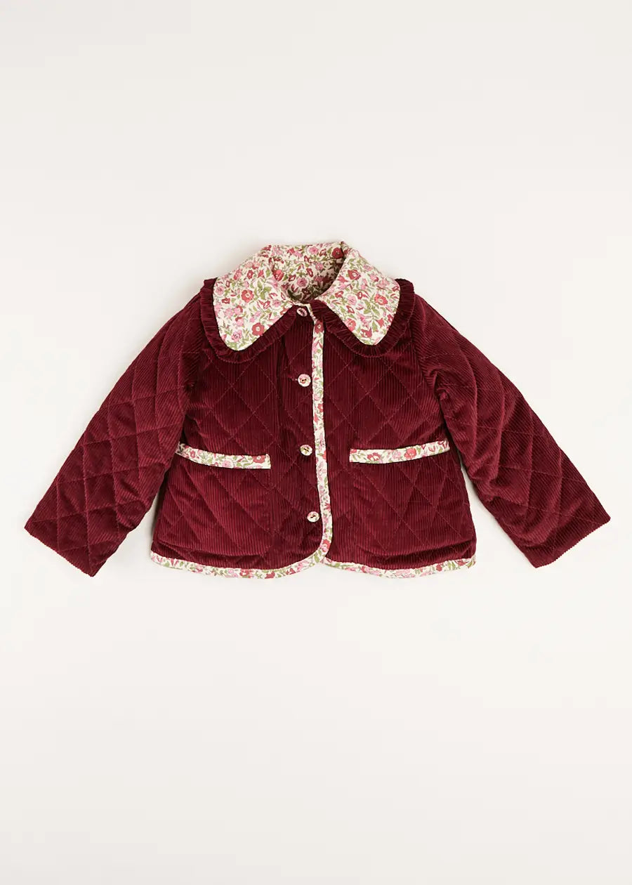 Daphne Floral Reversible Corduroy Jacket in Pink (4-10yrs) Coats  from Pepa London