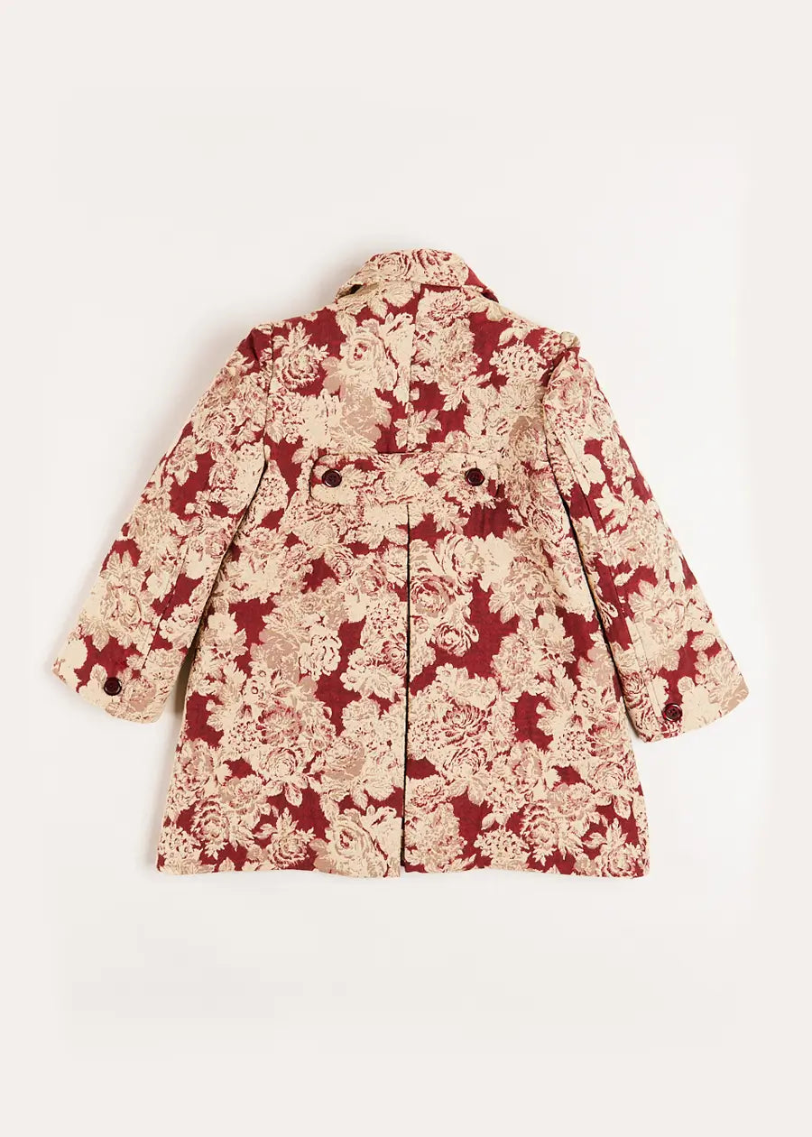 Eleanor Floral Jaquard Coat in Burgundy (4-10yrs) Coats  from Pepa London