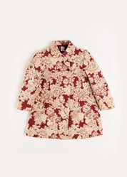 Eleanor Floral Jaquard Coat in Burgundy (4-10yrs) Coats  from Pepa London