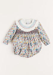 Emilia Floral Long Sleeve Romper in Burgundy (6mths-2yrs) Rompers  from Pepa London