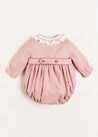 Handsmocked Double Breasted Long Sleeve Romper in Pink (6mths-2yrs) Rompers  from Pepa London