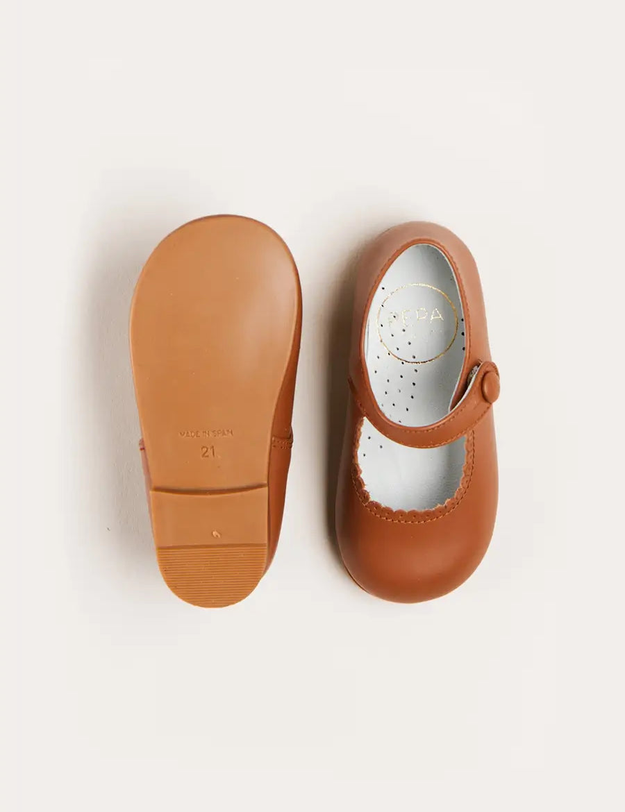 Leather Mary Jane Baby Shoes in Brown (20-26EU) Shoes  from Pepa London