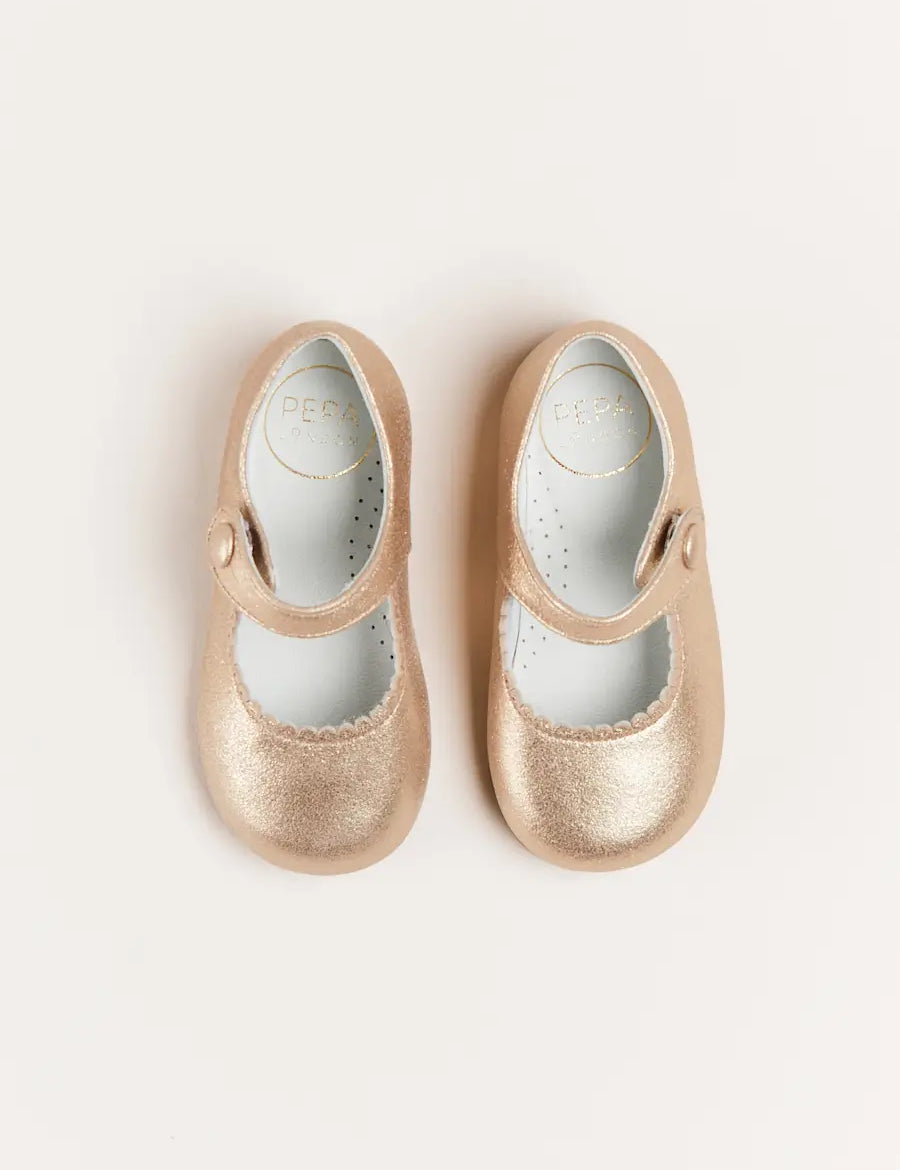 Leather Mary Jane Baby Shoes in Gold (20-26EU) Shoes  from Pepa London