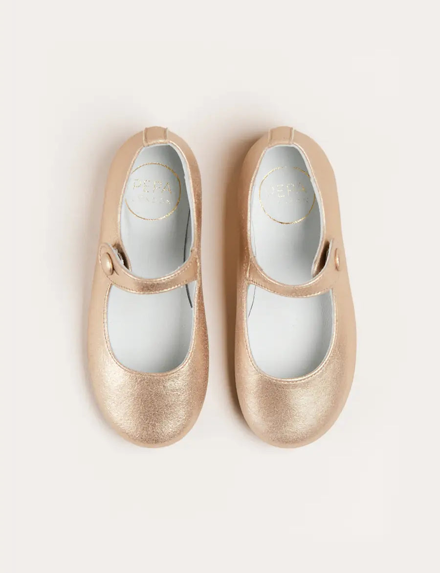 Leather Mary Jane Shoes in Gold (24-34EU) Shoes  from Pepa London