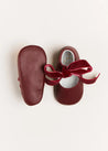 Leather Velvet Ribbon Pram Shoes in Burgundy (17-20EU) Shoes  from Pepa London