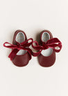 Leather Velvet Ribbon Pram Shoes in Burgundy (17-20EU) Shoes  from Pepa London