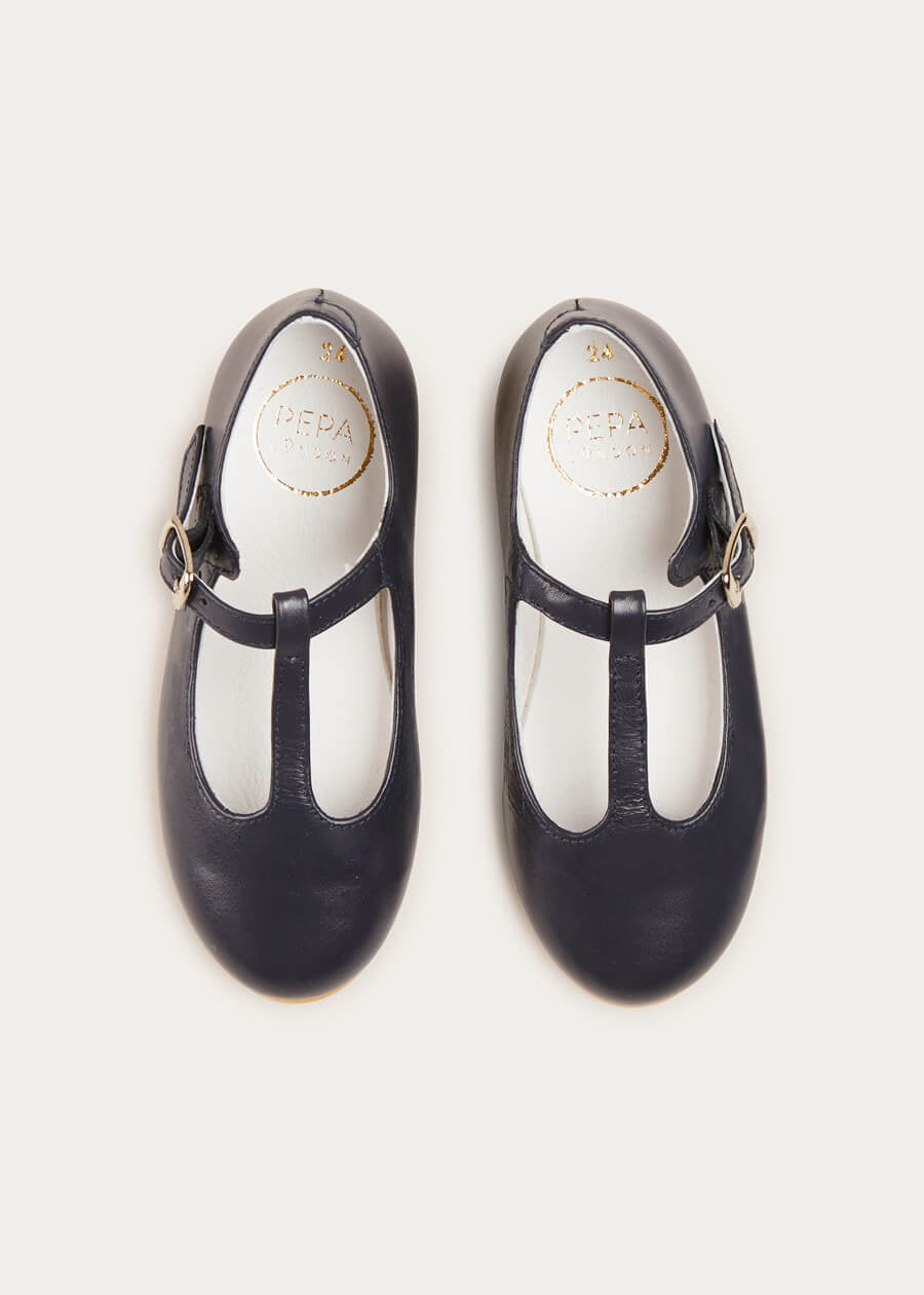 Leather Plain Charlotte Shoes in Navy (24-34EU) SHOES from Pepa London