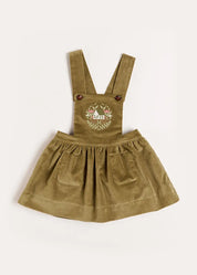 Velvet Embroidered Skirt with Braces in Green (12mths-3yrs) Skirts  from Pepa London