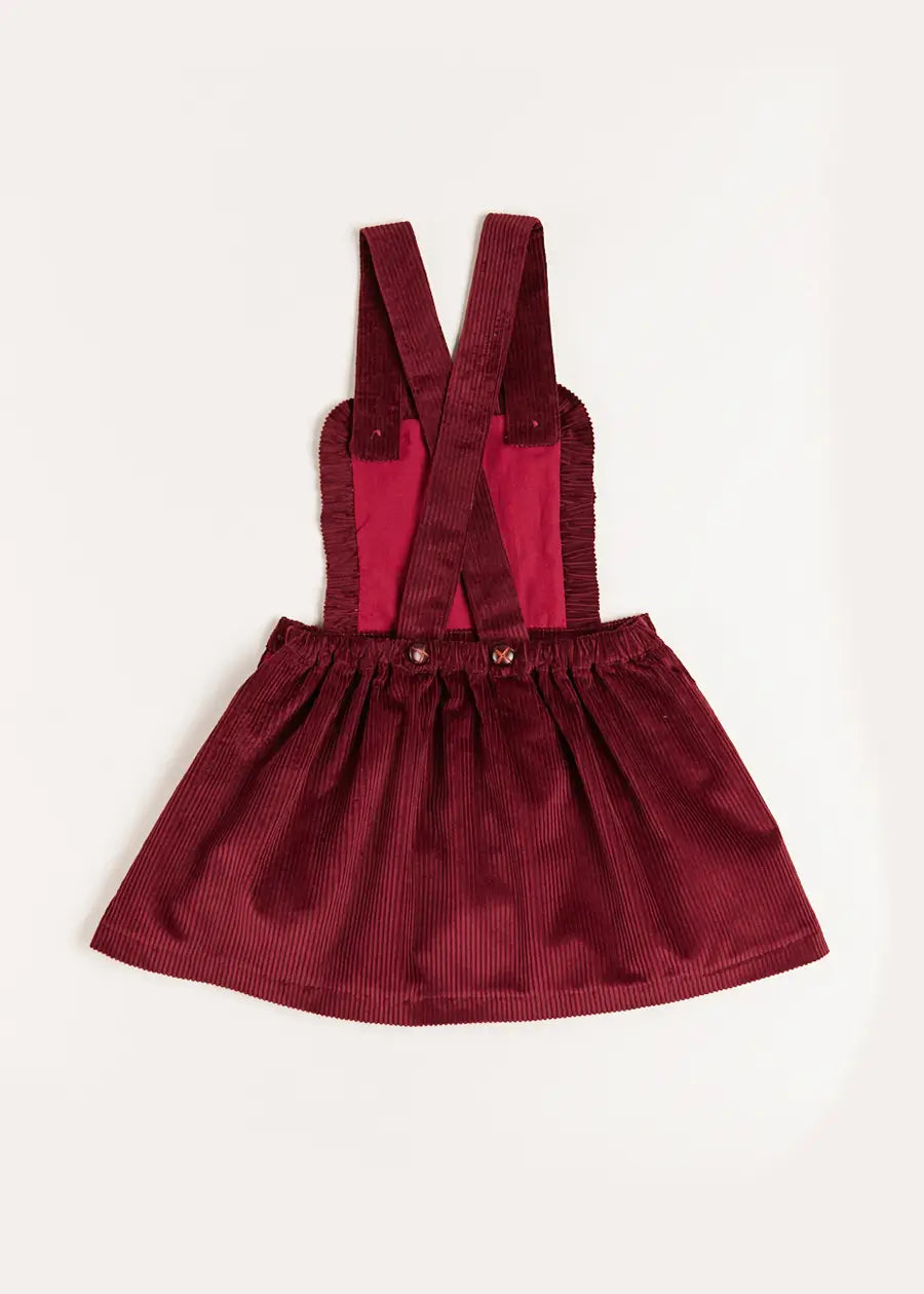 Corduroy Frill Detail Skirt with Braces in Burgundy (12mths-3yrs) Skirts  from Pepa London