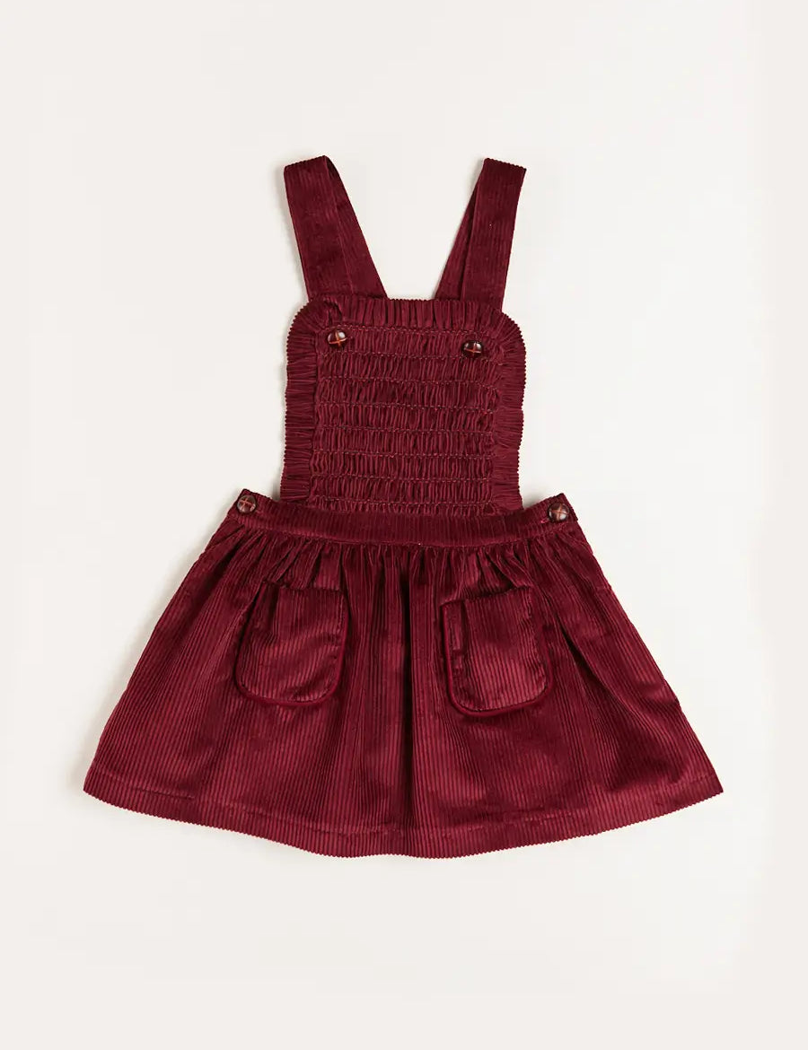 Corduroy Frill Detail Skirt with Braces in Burgundy (12mths-3yrs) Skirts  from Pepa London