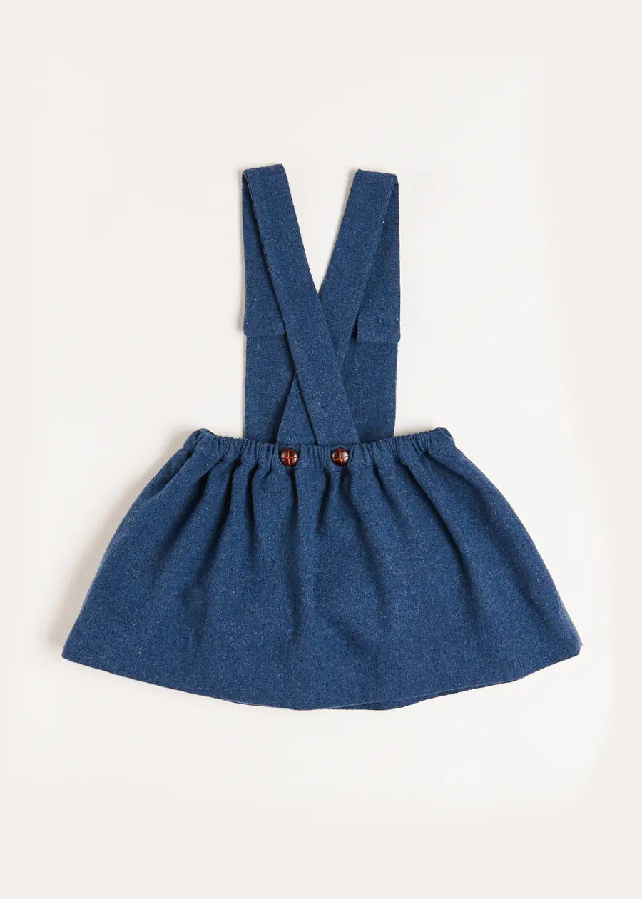 Wool Embroidered Skirt with Braces in Blue (12mths-3yrs) Skirts  from Pepa London