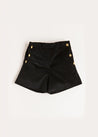 Velvet Gold Button Shorts in Black (4-10yrs) Shorts  from Pepa London