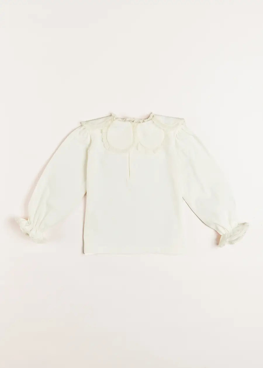 Lace Trim Petal Collar Top in Cream (3-10yrs) Tops & Bodysuits  from Pepa London