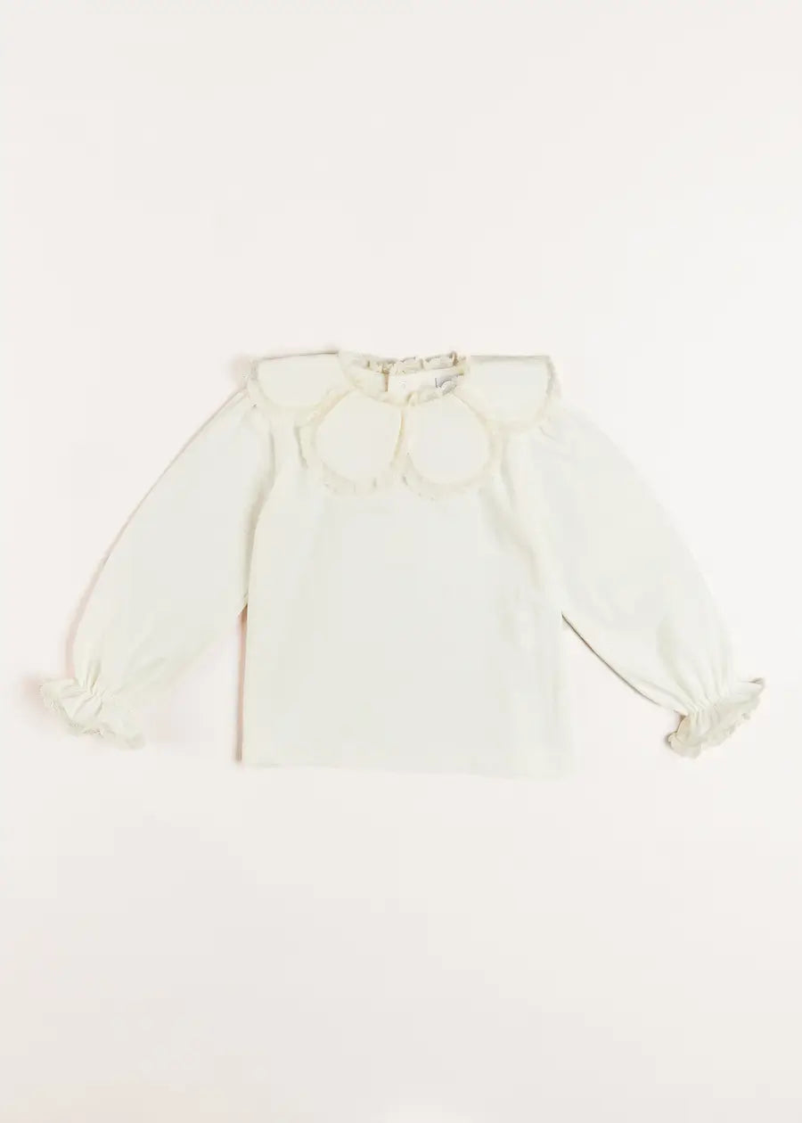 Lace Trim Petal Collar Top in Cream (3-10yrs) Tops & Bodysuits  from Pepa London