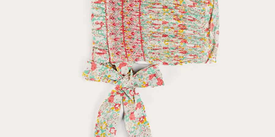 Clementine Floral Hand Smocked Bonnet in Coral (S-M) BONNETS from Pepa London