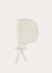 Openwork Cotton Knitted Bonnet in Cream (S-L) BONNETS from Pepa London