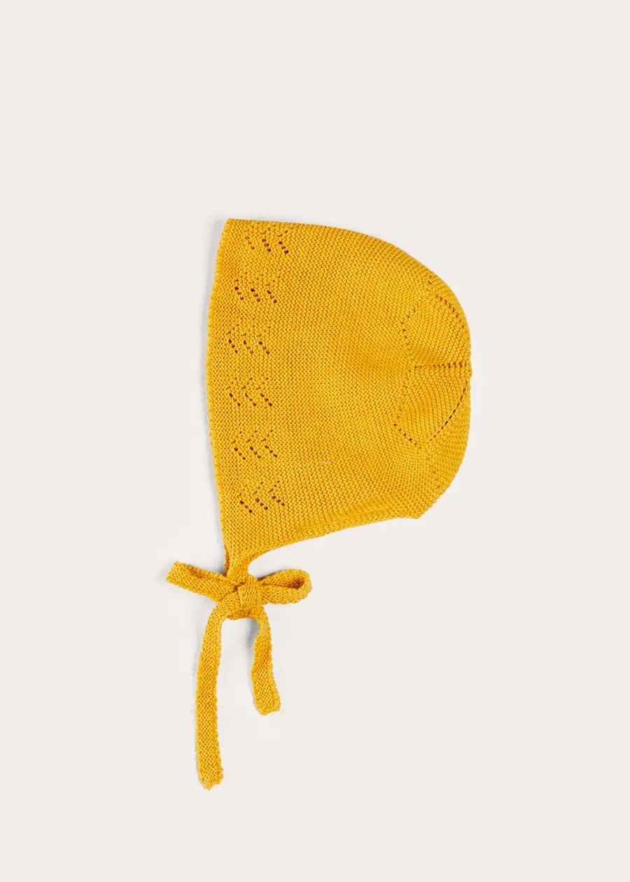 Openwork Cotton Knitted Bonnet in Mustard (S-L) BONNETS from Pepa London