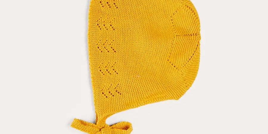 Openwork Cotton Knitted Bonnet in Mustard (S-L) BONNETS from Pepa London