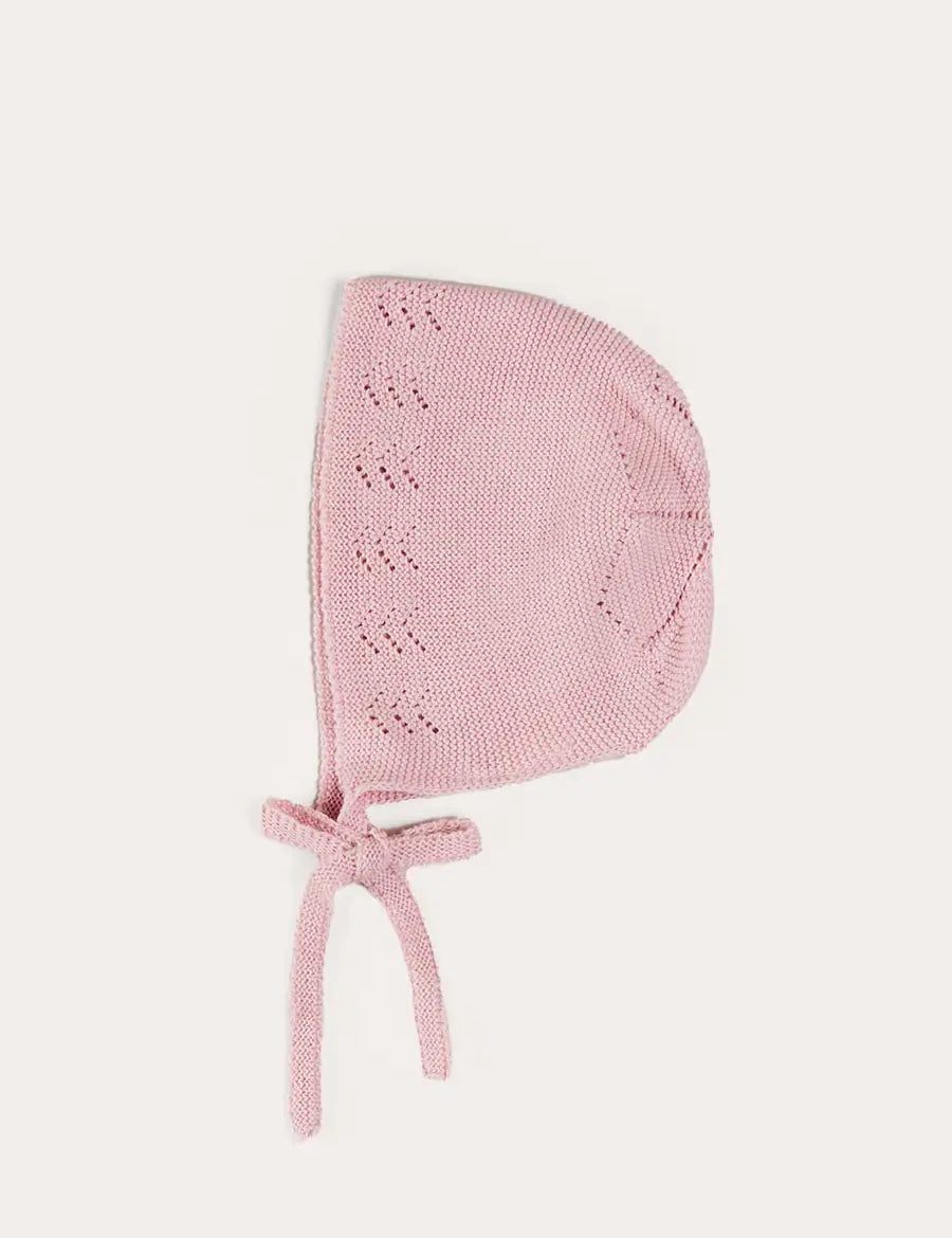 Openwork Cotton Knitted Bonnet in Pink (S-L) BONNETS from Pepa London