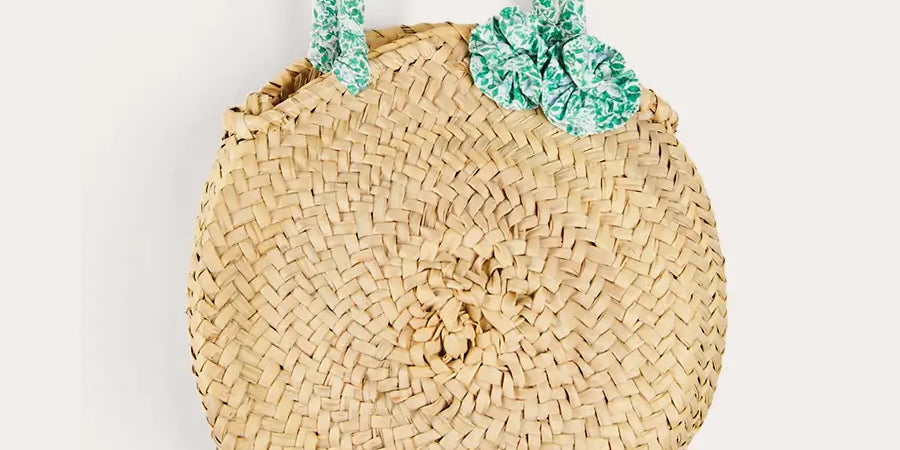 Adelaide Floral Detail Raffia Bag in Green ACCESSORIES from Pepa London