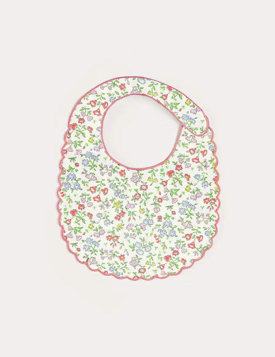 Cordelia Rounded Bib with Embroidery in Pink Made with Liberty Fabric ACCESSORIES from Pepa London