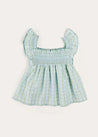 Maxwell Gingham Smock Detail Blouse in Green (5-10yrs) Blouses from Pepa London