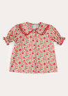 Margot Floral Short Sleeve Blouse in Red Made with Liberty Fabric BLOUSES from Pepa London