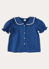 Broderie Anglaise Statement Collar Short Sleeve Blouse in Blue (4-12yrs) BLOUSES from Pepa London