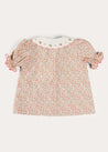 Mabel Floral Embroidered Short Sleeve Blouse in Coral (18mths-10yrs) from Pepa London