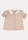 Mabel Floral Embroidered Short Sleeve Blouse in Coral (18mths-10yrs) BLOUSES from Pepa London