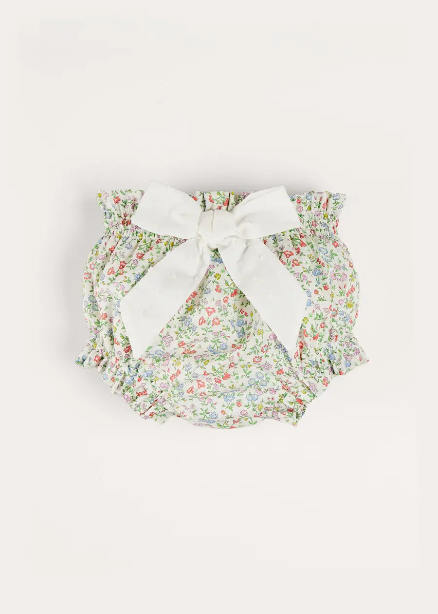 Cordelia Floral Bloomer with Bow in Pink Made with Liberty Fabric (1m-2yrs) Bloomers from Pepa London